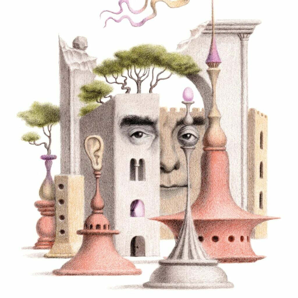 Calvino loved the episodic storvtelling of Ariosto, Boccaccio, and Cervantes. Illustration by Daniele Castellano